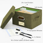 Remowith Greeting Card Organizer and Storage Box with 20 Pcs Adjustable Dividers, Storing Cards with 84 Pcs Labels Perfect for Storing Greeting Cards, Envelopes, Photos 1 Pack Olive Green