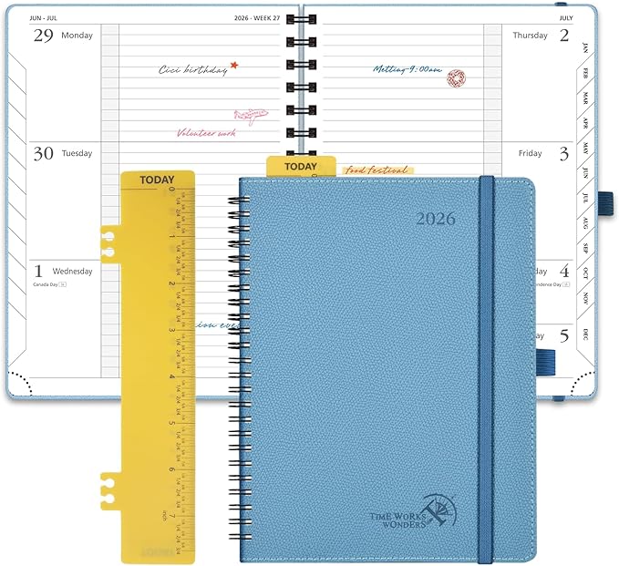 POPRUN 2026 Weekly and Monthly Planner Calendar, January 2026 - December 2026,Medium-6.75" x 8.75" Spiral Bound Appointment Book, Includes Monthly Tabs, Inner Pocket,Soft Cover - Aquamarine