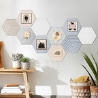 Fwpelt 12'' Medium Hexagon Cork-Bulletin Board Tiles Adhesive 10PCS 12x10 inch Frameless Sticky Corkboard Hex Felt Pin Board for Office-Wall Decor, Removable Hexagonal Tack Pinboard with 30 Pushpins