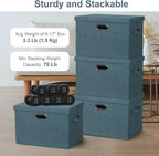 Graciadeco Large 17" 36 Quart Collapsible Stackable Storage Bins with Lids, 3 Packs Blue-Green Linen Fabric Closet Boxes with Lids, Storage Cube Baskets Container Organizers for Bedroom (17x12x11)