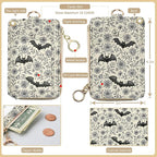 bolimoss Bat Lanyard Wallet Badge Holder PU Leather RFID Keychain Wallet with Breakaway Neck Wristlet Lanyard Zipper Pocket, Slim Credit Card Holder with Key Ring Phone Holder for Teacher Nurse Women