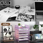 6 Tier Desk Organizer, Heavy-Duty Thick Metal Letter Tray Organizer, Large Capacity Desktop File Organizer for Heavy Files, Easy to Assemble for Home, Office & Classroom,Black,Purple