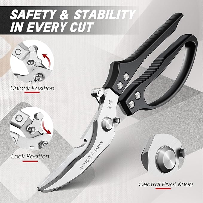 TIVOLI Kitchen Scissors Set Black,Japanese Stainless Steel Kitchen Shears for Food, Heavy Duty Poultry Shears,Meat Scissors for Chicken Bones,Korean BBQ and Turkey,Ideal Gift