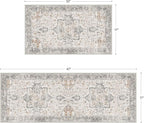 GENIMO Runner Rug 2PCs, Machine Washable Non Slip Vintage Hallway Runner Rug 17.3"x47"+17.3"x30", Low Pile Lightweight Rugs for Indoor Entryway, Hallway, Kitchen and Corridor, Light Taupe Brown