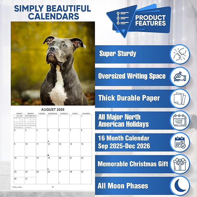 2026 Pit Bulls Monthly Wall Calendar | Pitbull Dog Calendar September 2025 - December 2026