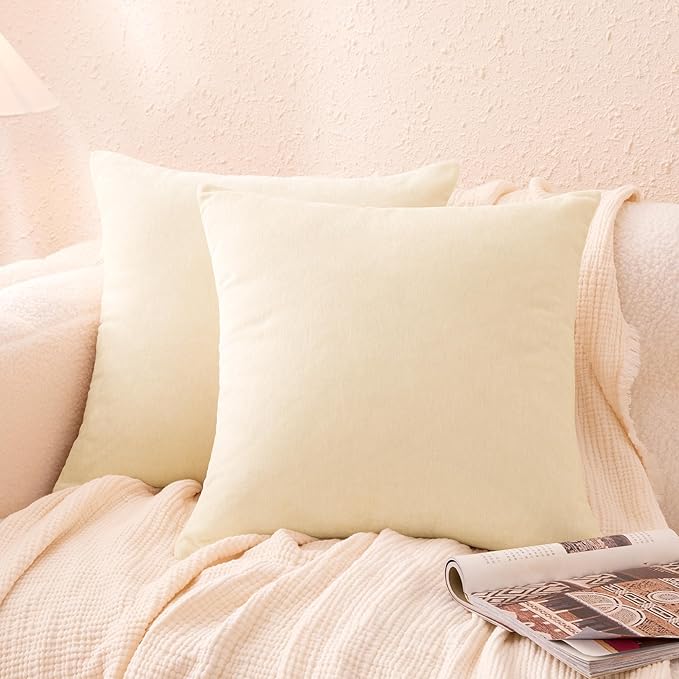 Amazon Basics Chenille Throw Pillow Covers, Home Decor Cushion Cover for Bedroom Living Room Couch Bed, 16" W × 16" L, Beige