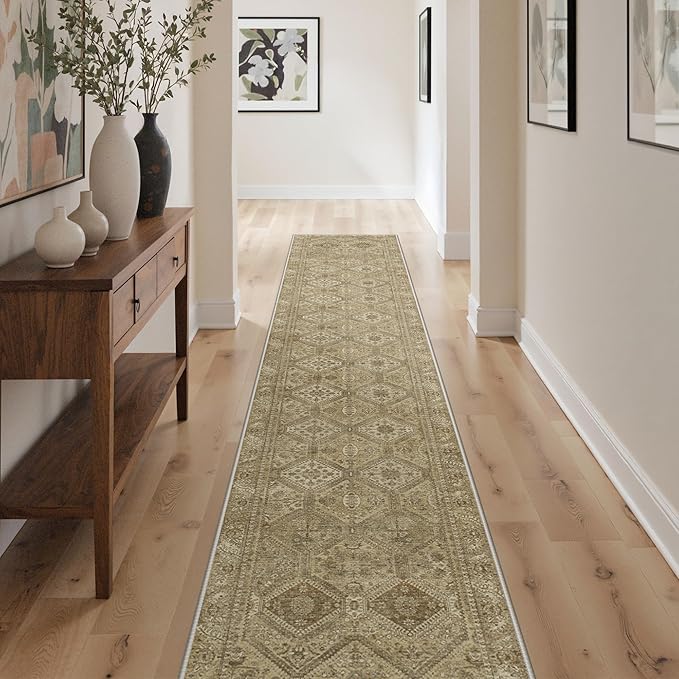 GENIMO Runner Rug 2x7 Non Slip Machine Washable Hallway Runner Rug, Low Pile Lightweight Rugs for Entryway, Hallway, Kitchen and Corridor, Tan Brown