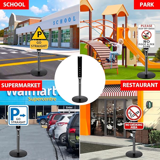 VAIIGO Heavy Duty Parking Sign Post Stand 49", 20lbs Cast Iron Base Sign Post for Outside Sign Holder, Yard Sign Stand, Street Sign Post, Black