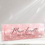 Personalized Name Plate for Desk Custom Acrylic Desk Name Plate Custom Employee Appreciation Gifts Office Gifts for Women, Men, Boss, Coworkers, Teacher, Nurse (B-Pink Crystal)