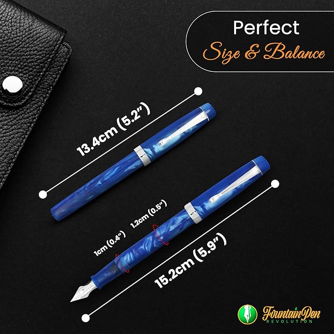 FPR Himalaya V2-Chrome Ultra Flex Nib Pen - Twist-Style Converter Filled Calligraphy Pens for Writing-Fancy Pens for Men & Women- Flex Fountain Pen w/Metal Clip & Cap Ring (Indigo Blue Acrylic)