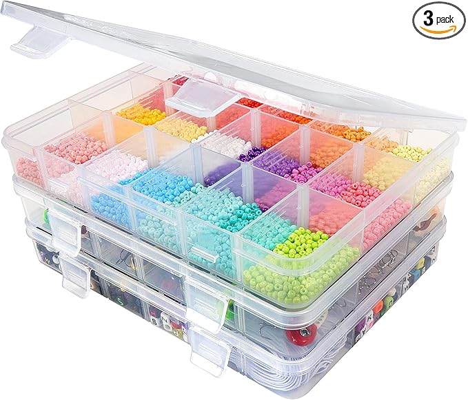 CGCG 3 Pack 7.9 x 5.8 inch Plastic Organizer Box with Adjustable Dividers 18 Grids Clear multi Compartment Storage Container Small Case for Beads Crafts Jewelry Fishing Tackles nail charm sticker