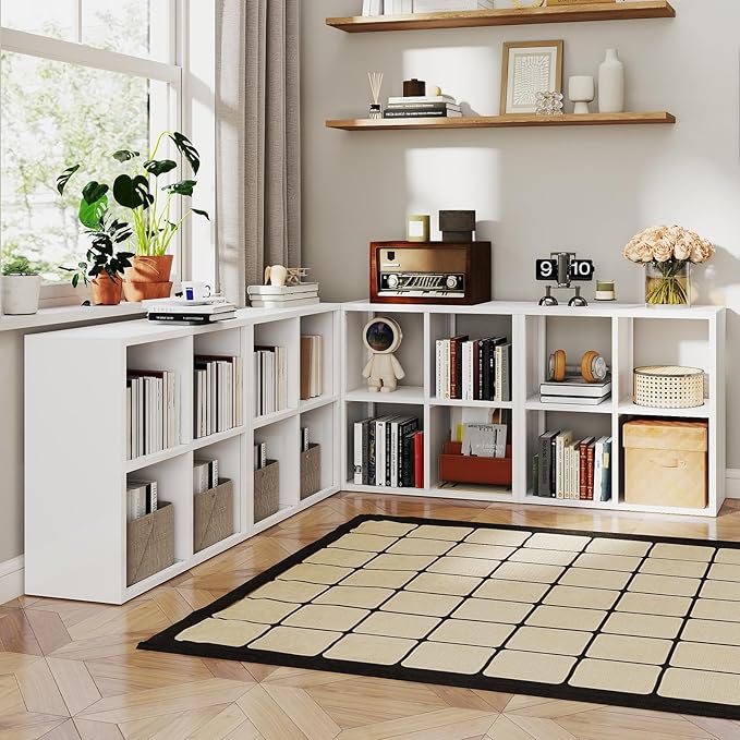 IRONMIX Metal 4 Cube Storage Organizer, White Short Bookshelf with Storage, Small Horizontal Bookshelf, 2 Tier Open Bookcase Cube Shelf, Small Closet Organization for Home Office Library (White, 700)