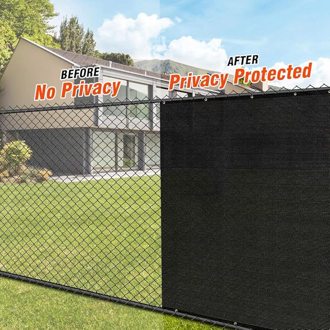 iCover 5x12ft Fence Privacy Screen, Heavy Duty Fencing Panels Screens, Outdoor Shade Cloth Mesh Barrier, Reinforced Bindings and Brass Grommets, Cable Zip Ties Included, Black