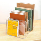 AIDIMOO Acrylic Magazine File Holder, 4 Vertical Compartments Desk Document Sorter Organizer, Clear Folder Rack Binder for Office/Documents/Classroom, for Home, Tablet, Magazines, Books & Accessories