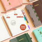XYark Line Hardcover Spiral Notebook with Removable Dividers Tabs & Ruler, 5 Subject Notebook College Ruled, 300 Page, Large 8"x10" B5 Notebooks for Work School, Lined Journal for Women & Men, Brown