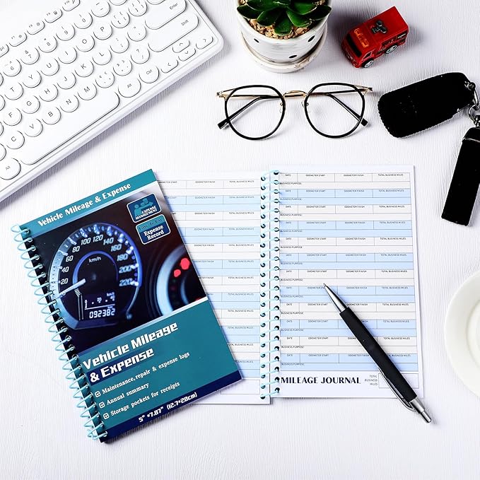2 Pcs Auto Mileage & Expense Log Book for Car Taxes Vehicle Maintenance Expense Track Record Notebook Small Business Gas Miles Log Book for Driver 5 x 7.87 Inch(Novelty,Vivid Color)