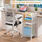 Feyejade Rolling File Cart with 2 Drawers, White File Cabinet Organizer for Hanging File Folders, Letter-Size File Storage with Wheels, Multi-Layer Mobile Filing Cabinet for Office and Home, White