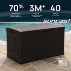 Suncast 80-Gal. Waterproof Resin Large Outdoor Patio Deck Box with Pad-Lockable Lid, Modern Outdoor Patio Bench/Storage Box for Cushions, Garden Tools, and More, Java