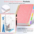 Hardcover Spiral Notebook 8"x10" Journal Notebook with Tabs and Removable Dividers 300 Pages 5 Subject Notebook College Ruled, Faux Leather Spiral Bound Notebook for Women School Work (Pink)
