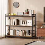 3 Tier Bookshelf 39.37" Width, Dorm Desk Hutch, Desk Shelf, Long Industrial Bookcase, Wooden Large Book Shelf for School Home Living Room Bedroom Office Storage(Vintage)