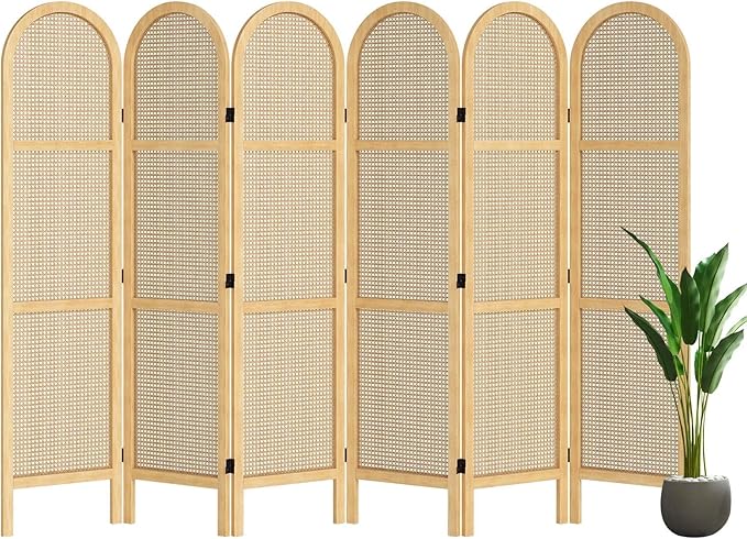 Svimi Room Dividers and Folding Privacy Screens, 5.6 Ft Double Hinged Rattan Partition Freestanding Wall Room Divider for Home - 6 Panels (Natural)
