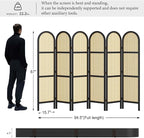 Svimi Room Dividers and Folding Privacy Screens, 5.6 Ft Double Hinged Rattan Partition Freestanding Wall Room Divider for Home - 6 Panels (Black)