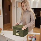 Remowith Greeting Card Organizer and Storage Box with 20 Pcs Adjustable Dividers, Storing Cards with 84 Pcs Labels Perfect for Storing Greeting Cards, Envelopes, Photos 1 Pack Olive Green