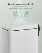 SONGMICS Bathroom Trash Can, 1.3 Gallon (5 L) Small Trash Bin with Lid, Slim for Small Spaces, Stainless Steel Garbage Can, Soft Close, White ULTB560W05