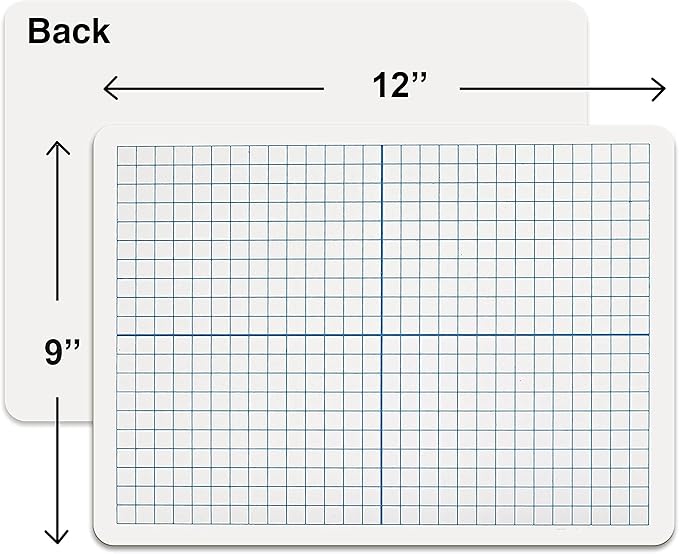 Dry Erase XY Axis Graph Lap Boards 9”X12” for Student and Classroom Use, Math whiteboards (Double Sided White Boards) Erasers Included (12 Pack Graph)