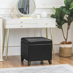 Homebeez Black Tufted Faux Leather Storage Ottoman Square Cube Foot Rest Stool with Flip Top