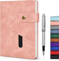 vfaejll Pink A5 Lined Leather Journal Notebook for Men Women,5.9" X 8.4" Personalized Hardcover Journal with Pen,200 Pages 100 Gsm Thick Ruled Paper Daily Diary for Travel,Business,Work,Writing