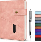 vfaejll Pink A5 Lined Leather Journal Notebook for Men Women,5.9" X 8.4" Personalized Hardcover Journal with Pen,200 Pages 100 Gsm Thick Ruled Paper Daily Diary for Travel,Business,Work,Writing