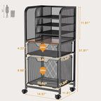 Feyejade 6-Tier Rolling File Cart with 2 Drawers, File Cabinet Organizer for Hanging File Folders, Letter-Size File Storage with Wheels, Multi-Layer Mobile Filing Cabinet for Office and Home
