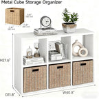 IRONMIX Metal 6 Cube Storage Organizer with 2 Storage Basket, White Short Bookshelf with Storage, 2-Tier Horizontal Bookshelf Cube Shelf for Home Office, Library, Classroom (White, 1037 with Basket)