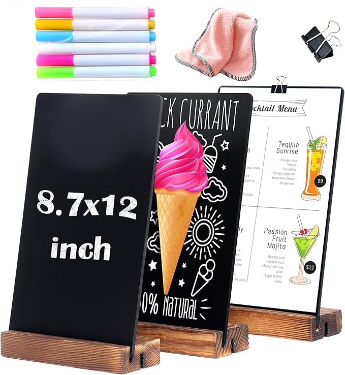 YEEON 3 Pack 8.7x12 in Desktop Small Chalkboard Sign with Wood Base
