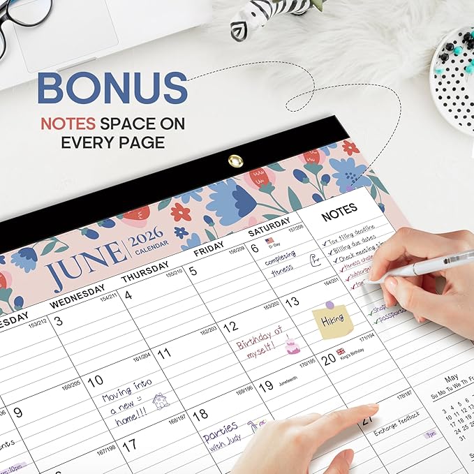 3 Pack of Desk Calendar 2026, 21 Months Calendar Runs from October 2025 to June 2027 - Large 17" x 12" Desktop/Wall Monthly Planner for Home School, or Office - Twilight Petals