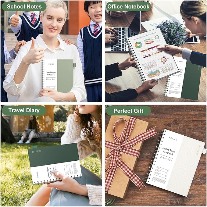 EMSHOI B5 Spiral Dotted Notebook - Bullet Dot Grid Journal with 300 Pages of 100gsm Thick Paper, Waterproof Softcover Notebook for School, Work & Writing - 7.48”x10.15”, Transparent