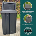 Sturdy Essentials Campus Collection 32 Gallon Square Slatted 100% Recycled Plastic Heavy-Duty Commercial Outdoor or Indoor Trash Can with Push Top Lid | Great for Schools and Businesses - Yellow