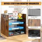 Boershun Wood Desk Organizer - 4-Tier Desktop File Organizer with Drawer, Wooden Paper Tray, Office Desk Organizer for Papers, Mail, Notebooks, Stationery