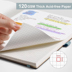 AHGXG Graph Paper Notebook - Grid Notebook Journal, 120 GSM Thick Graph Paper, Large B5 Notebook 96 Pages, Leather Softcover, for Graphing, Writing, Math, Engineering, 7.6'' X 10'' - Gray Blue