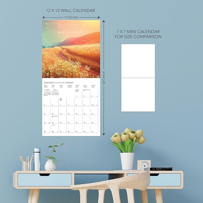 Graphique 2026 Wanderlust Wall Calendar | 12” x 12” | Thick Paper | Home & Office Organizer | Large Monthly Grid | 3 Languages & Marked Holidays | 4 Month Preview Page for 2027