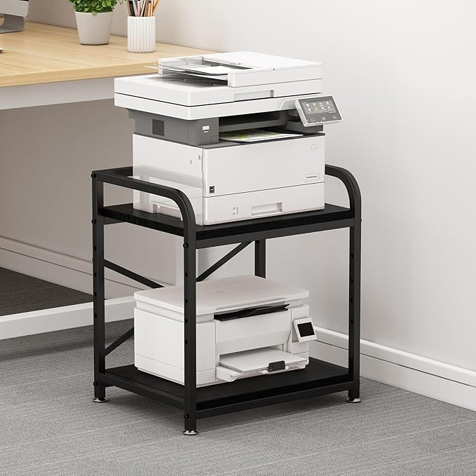 Vokumba 2 Tier Large Printer Stand, 20 x 20 Inches Printer Table with Storage Shelf, Rolling Printer Cart with Wheels for Home Office, Scanner Fax (Black)