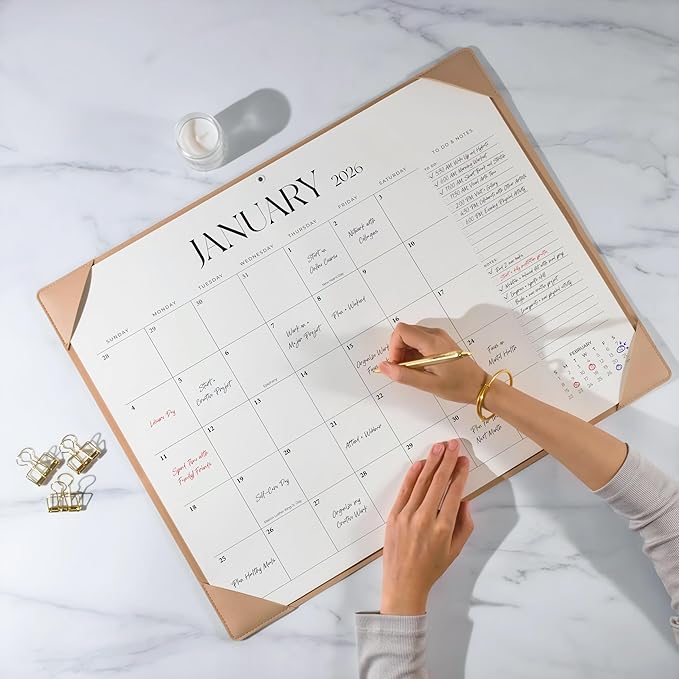 Simplified Desk Calendar 2026-2027 with Desktop Mat, Large Desk Pad Calendar from January 2026 to June 2027, 22 x 17 Inch, Desk Blotter Calendar for Home Office and School, Easy Planning, Apricot