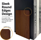 Brosisincorp Walnut Wood Book Ends for Shelves - Hand Polished Edges, Non-Skid Bookends for Heavy Duty Book Holders Office Desk Shelves Decorative Book Organizer, 6.69"H x 4.72"W x 3.94"L (2 Pairs)