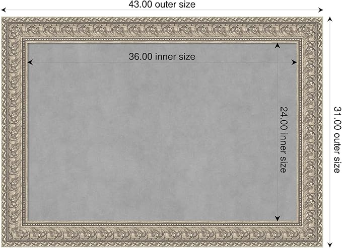 Amanti Art Silver Framed Magnetic Board 31x43 Large Vision Board for use with Magnets, 100% Metal Sheet to Display Items as Office Decor or for Home Organization in mudroom, Kitchen or Kids Room