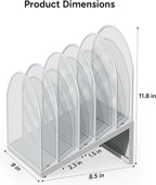 OUTIOE 5-Section Desk File Organizer, Metal Mesh Folder Organizer for Documents, Mail & Office Papers (White)