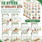 TaoBary 160 Pcs Stationery Paper Set 50 Double Sided Stationery Papers with 50 Matching Envelopes and 60 Round Dot Sticker, 10 Design(Woodland Animal,8.5 x 11 Inch)