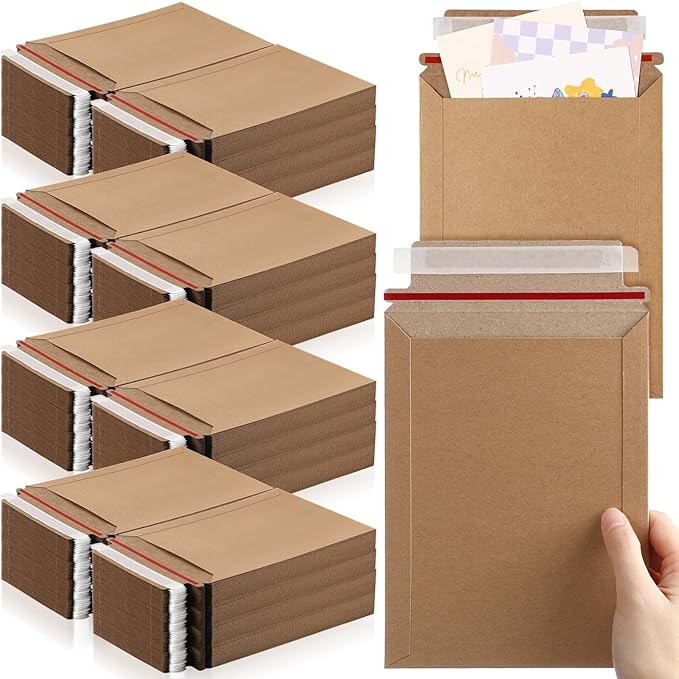 Fainne 400 Pack 6 x 8 Inch Rigid Mailers Self Adhesive Seal Photo Document Mailers 250gsm Keep Flat Kraft Photography Cardboard Envelopes for Shipping Cd, Photo, Gift Card, Document, Paper