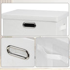 Graciadeco Medium 15" 21 Quart Collapsible Stackable Storage Bins with Lids, 1 Pack White Foldable Fabric Closet Storage Boxes with Lids, 4 Handles Heavy-duty Linen Cube Baskets for Bedroom