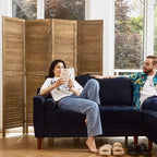 Room Partitions and Dividers, Temporary Wall with Double Hinges, 5.6 Ft Tall Folding Louver Wood Screen for Home Office Bedroom Hotel Decoration (4 Panels, Brown)